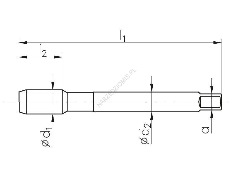 Rysunek techniczny: Gwintownik maszynowy wysokowydajny DIN 376/1-B UNC/1 1" 8zw. 2B HSSE 800